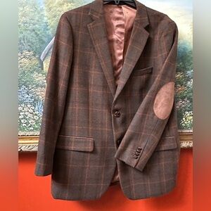 Alan Flusser Wool Blend Sport Coat Blazer Suede Elbow Patch Size Large